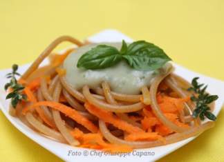 Spaghetti con carote al timo e salsa di cannellini al basilico